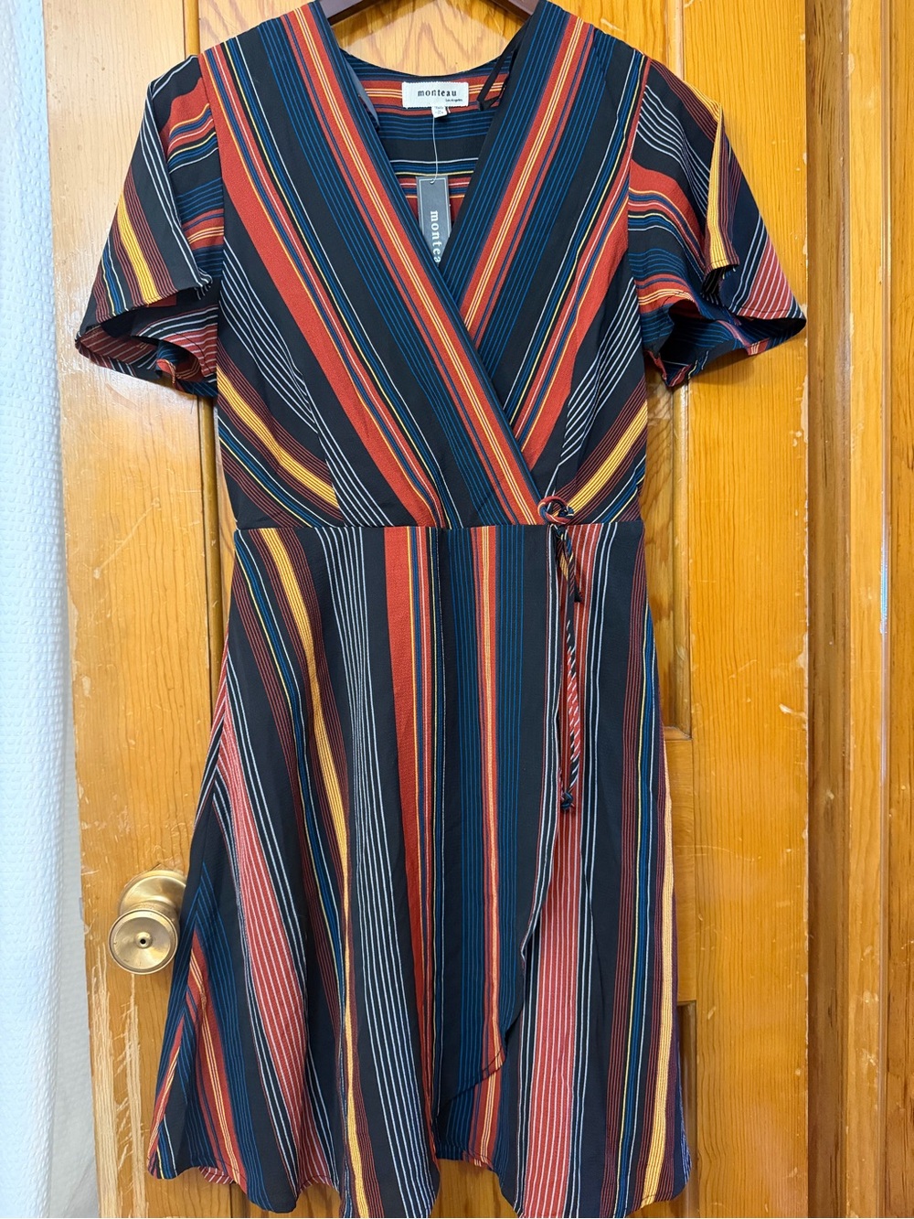 Monteau LA NWT Striped Faux Wrap Midi Dress Medium